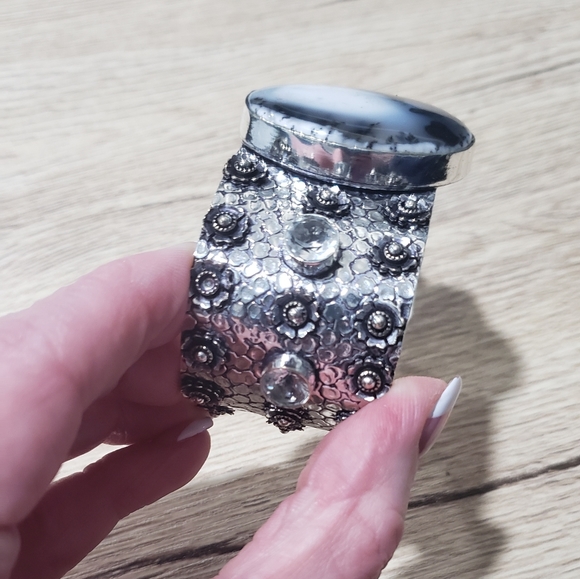 Opal bracelet, dendritic opal, 925 silver, cuff opal bracelet - Picture 6 of 13